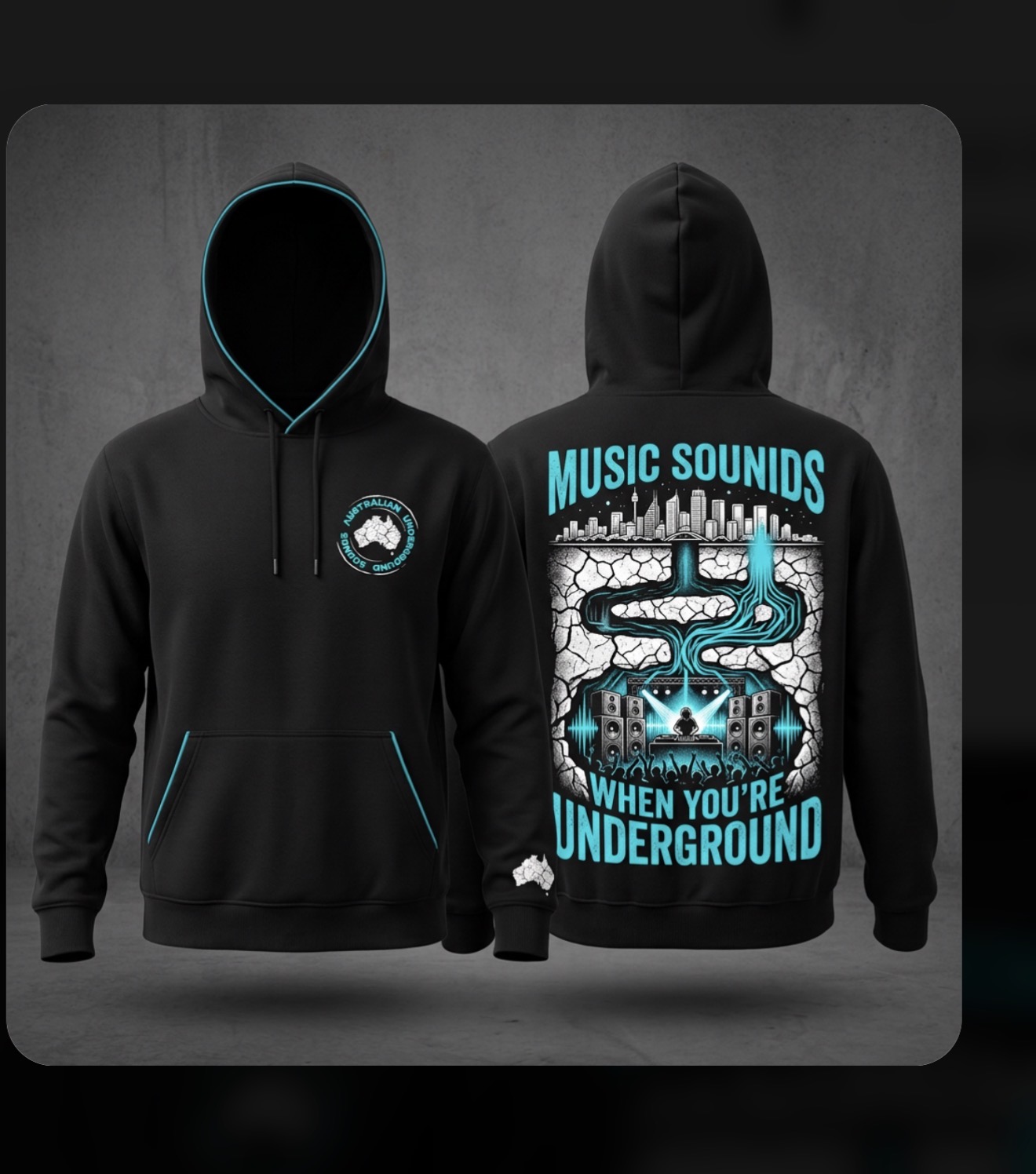 Australian Underground Sounds black hoodies